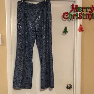 Susan Graver Blue Patterned Wide Leg Pants